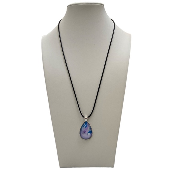 Hand Crafted Jewelry - Hand Crafted necklace Svetlana Yeung blue purple white fluid art pendant cord